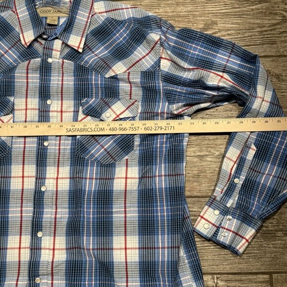 Cody James Western Shirt Mens Large Red White Blue Plaid Pearl Snap Cowboy Rodeo - Picture 8 of 9